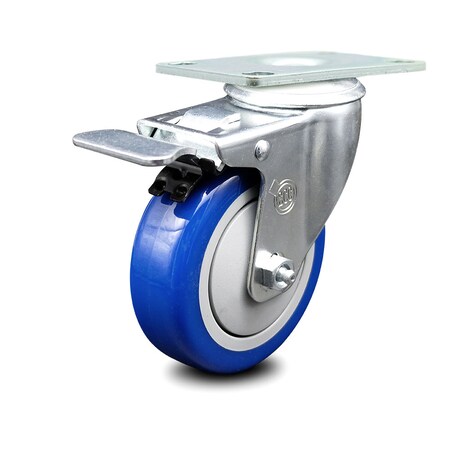 Service Caster 4 Inch Blue Polyurethane Wheel Swivel Top Plate Caster with Total Lock Brake SCC-TTL20S414-PPUB-BLUE